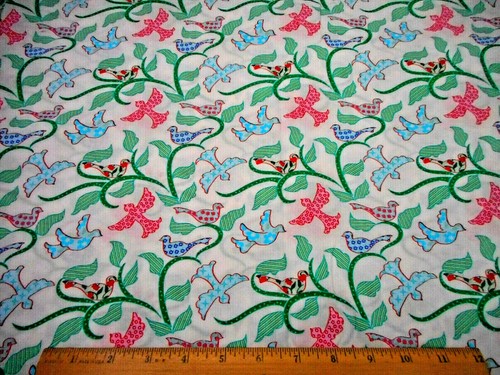 Quilt Fabric By Yard SALE Blue Pink Green Birds on White Premium Cotton Vtg #PC - Picture 2 of 2