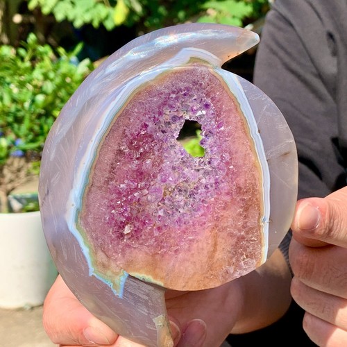 217G Natural agate Amethyst Handcarved Sun Moon Symbiosis crystal specimen - Bild 6 von 16
