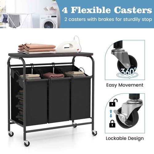 Rolling Laundry Basket Clothes Storage Laundry Hamper-Grey - Picture 7 of 10