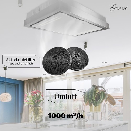 Gurari Umluft Deckenhaube 120 cm Weiß Glas Edelstahl Dunstabzugshaube EBM Motor - Bild 3 von 13