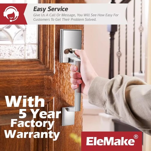 Elemake Front Door Handle W/Door Knob Interior Exterior Reversible Lever No Lock - Picture 5 of 6