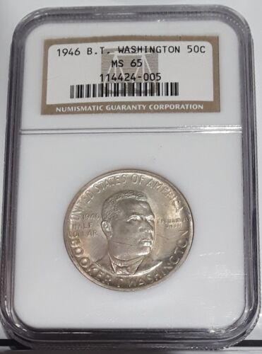 1946 NGC MS65 BOOKER T. WASHINGTON 50C Silver Commemorative Certified / Graded - Picture 2 of 8
