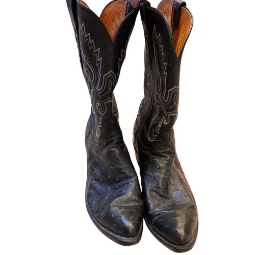 Lucchese 1883 Ostrich Full Quill Black Cowboy Boots Stitch Leather 11.5 Men EUC - Picture 18 of 24