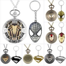 Steampunk Pocket Watch with 3D Hero Pattern Necklace Quartz Watches with Keyring