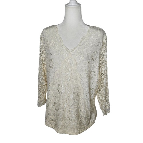 Top Coldwater Creek Femme Taille 2XL Or - Dentelle Coton, Neuf Avec étiquettes (NWT)