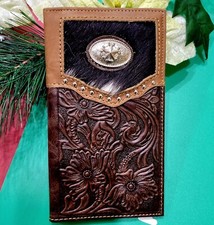 Texas Star Western GENUINE LEATHER Wallet With Cow Hair Tan and dark brown