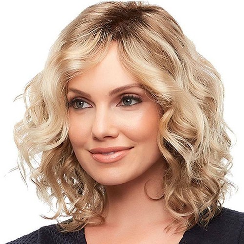 Ladies Short Curly Hair Bob Wigs Women Wavy Party Cosplay Full-Wig Golden Blonde - Picture 6 of 8