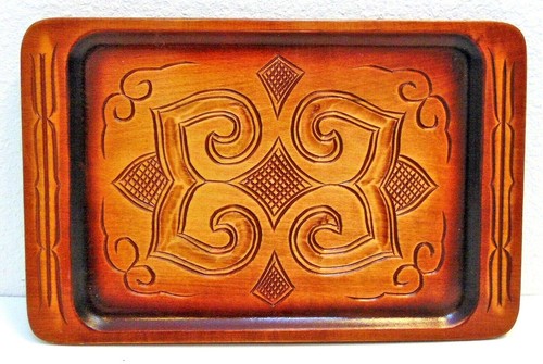 Vintage asiatisches Hokkai Mokkogesha Holz Holz geschnitzt Tablett 14" x 9" - Bild 2 von 6