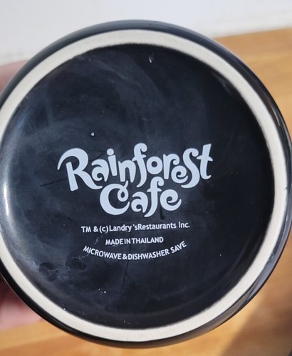Rainforest Cafe Kaffeebecher Tasse 12oz 3D geprägt doppelseitig schwarz Logo Baumfrosch - Bild 3 von 3