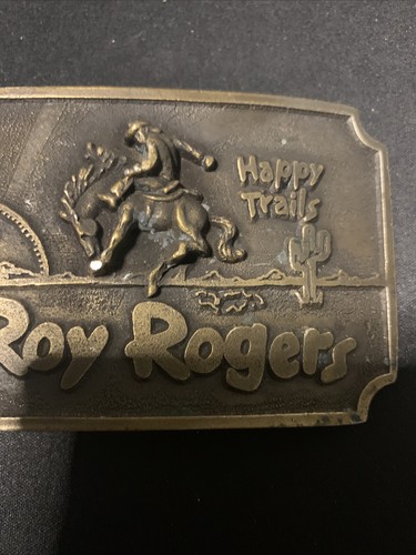 Vintage brass Roy Rogers Happy Trails Belt Buckle PPM Rare (needs cleaning) - Picture 3 of 8