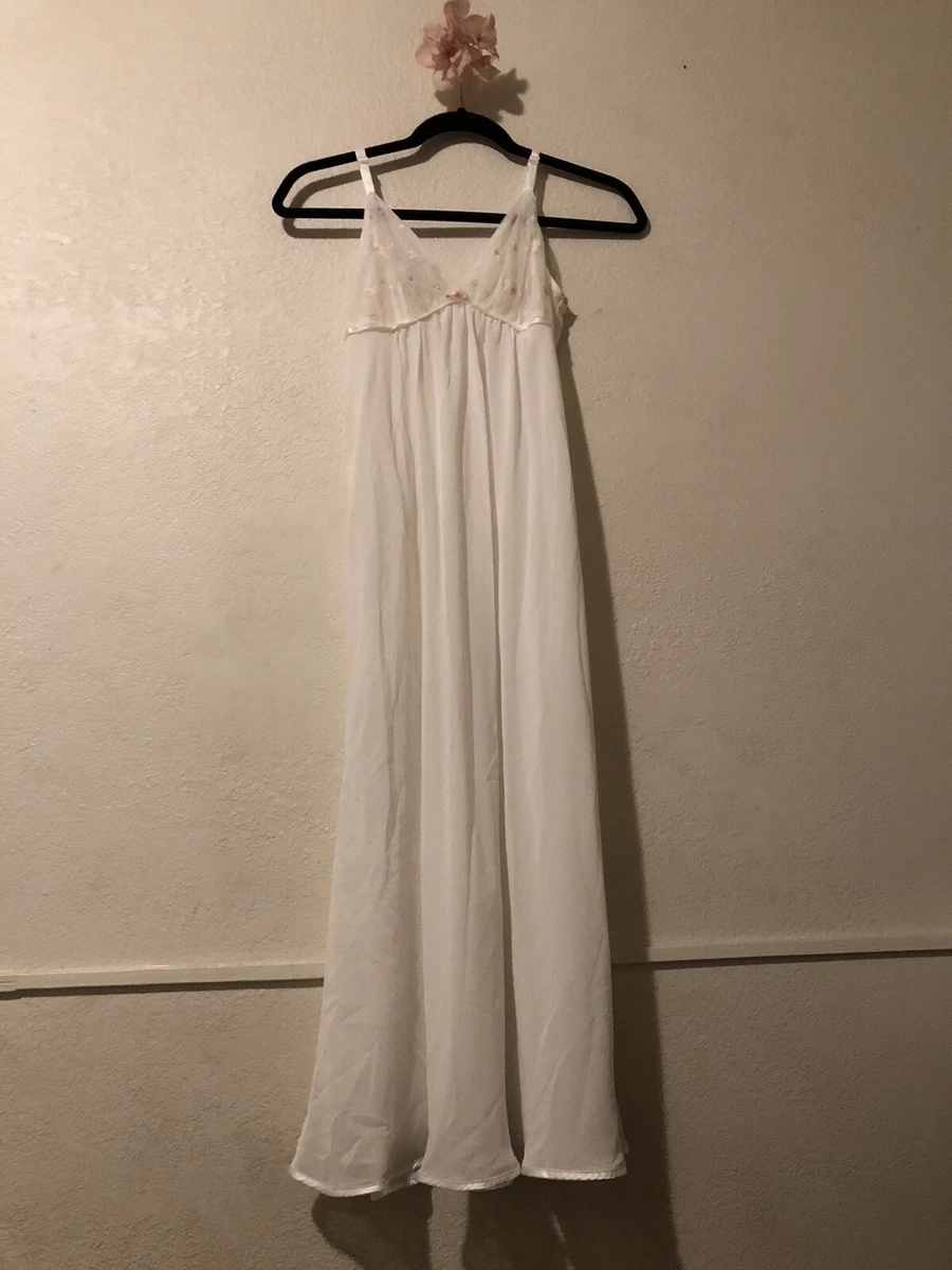 Oscar de la Renta Pink Label Sexy Long Nightgown White Embroidered