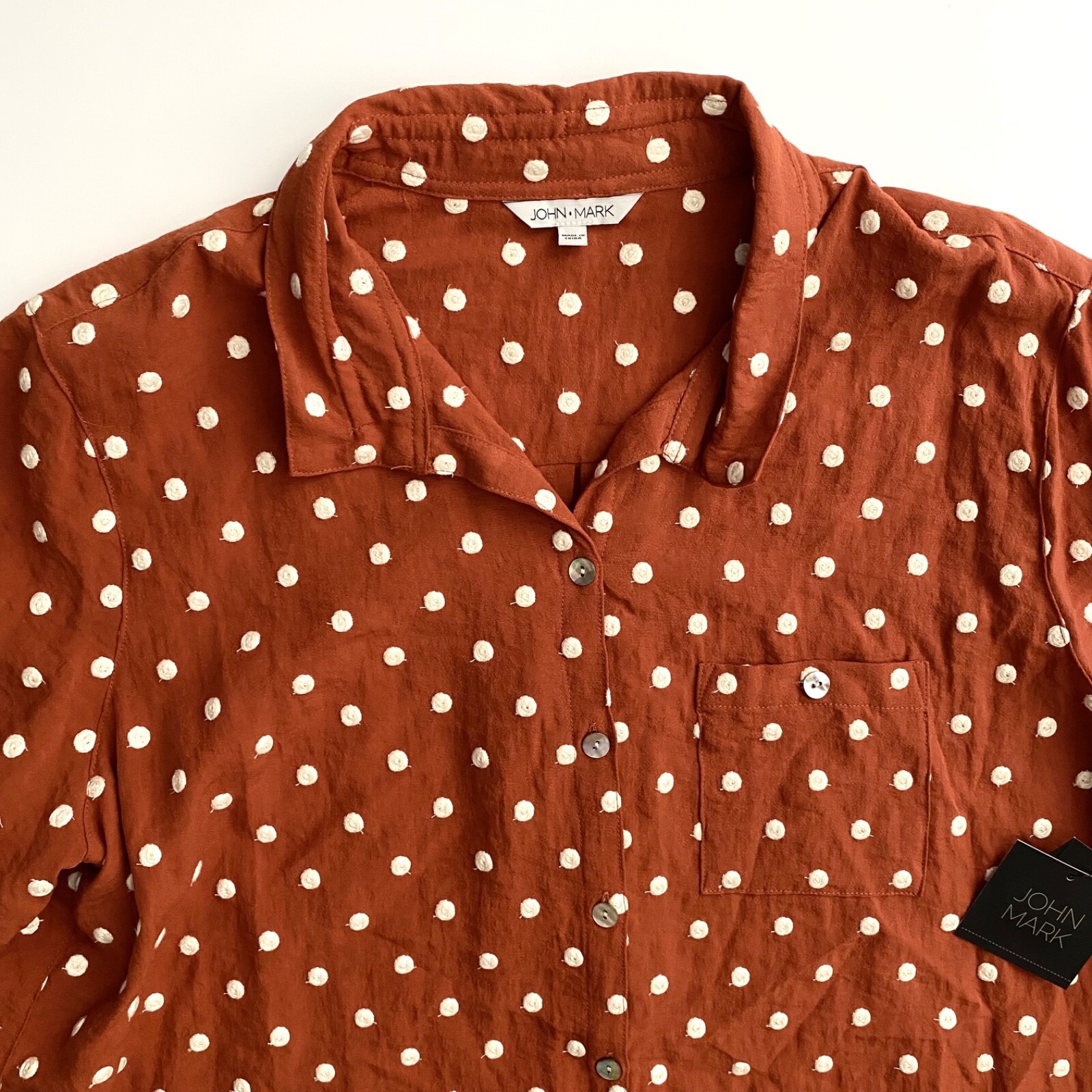 John Mark Nwt Spice Embroidered Dot 3/4 Sleeve Tunic Button Front Top 1X