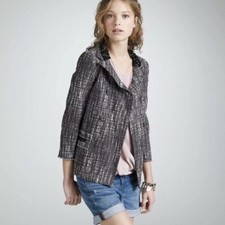 J. Crew Collection Contessa Tweed Jacket Size 6 Embellished Jeweled Collar Coat