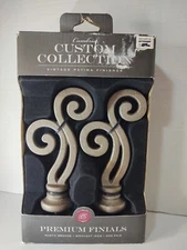 Cambria Lariat FINIALS Scroll Wrought Iron in Rustic Bronze for Window Rods