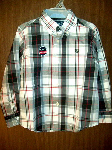 New Boy's Chaps Stretch Long Sleeve Plaid Button Up Shirt, SZ XXS 4-5