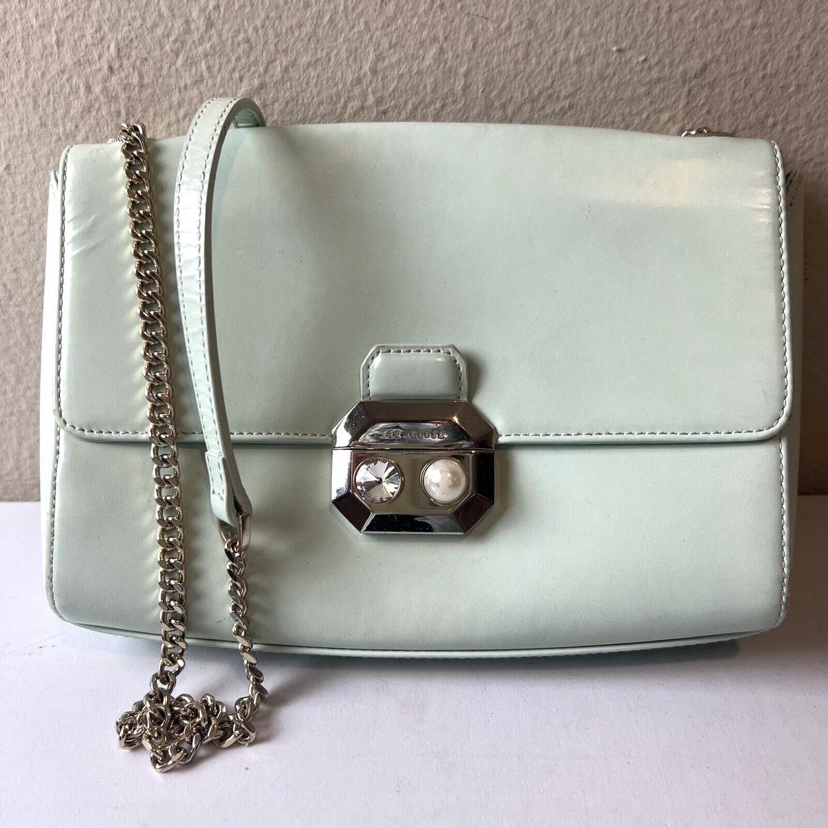 TED BAKER Mint Green Crystal/Pearl PUSHLOCK Chain Crossbody Bag