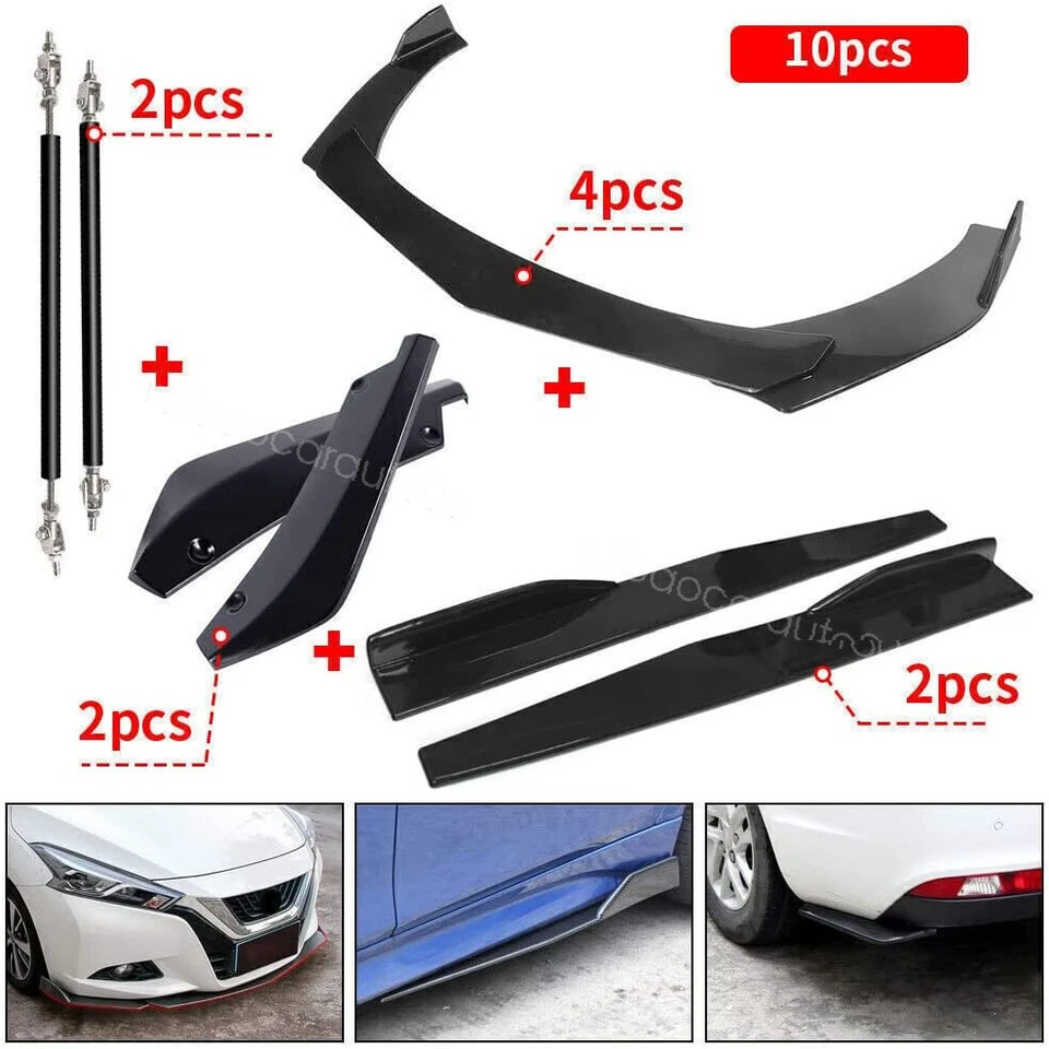 Front Bumper Lip Splitter Spoiler Kit+Rods+Side Skirts For Mitsubishi Galant GT - Изображение 2 из 4
