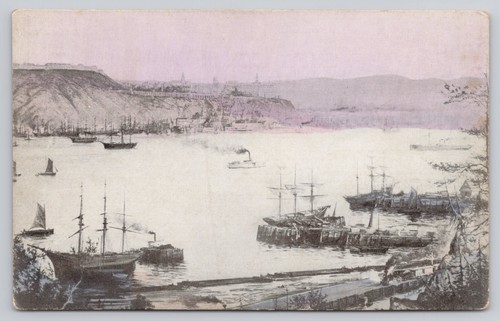 Quebec Canada from Point Levi St Lawrence River Ships Steam Boats Postcard