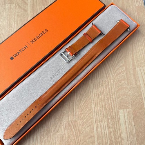 HERMES Apple Watch 42/41/40/38mm Pomarańczowy skórzany pasek Double Tour bez pudełka - Zdjęcie 2 z 9