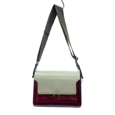 Marni Trunk Shoulder Bag Leather Enamel White Bordeaux Women
