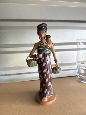 Woman Carrying Child on Back Holding Baskets Multicolor Resin Figurine