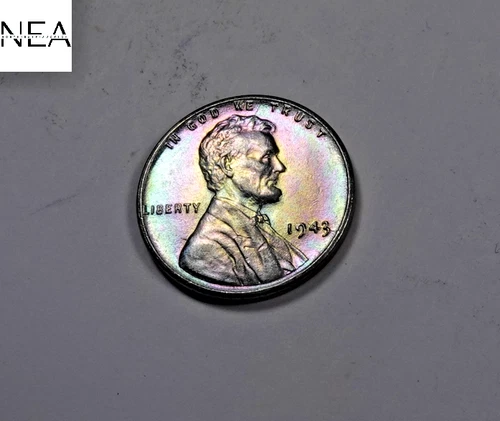 1943 STEEL Lincoln Wheat Penny Cent ~ Gem BU Rainbow Toned ~ ZW620