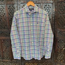 Polo Ralph Lauren Button Shirt Mens 16.5 L Slim Fit Plaid Poplin Stretch Pony