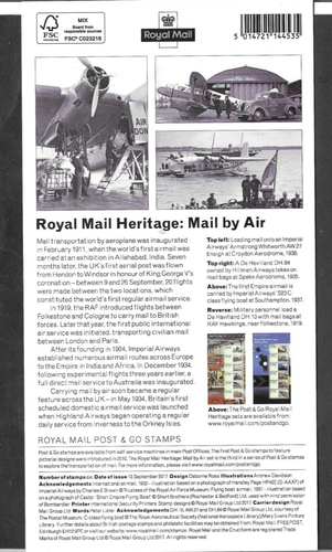 GB 2017 MNH POST & GO ROYAL MAIL HERITAGE MAIL BY AIR PACK P&G 28 - Picture 2 of 2