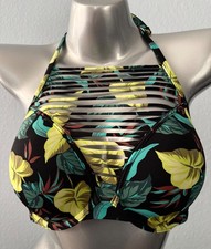 Victoria's Secret Swim High Neck Strappy Push Up Underwire Palm Bikini Top 34D