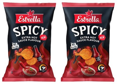 2 ESTRELLA SPICY EXTRA HOT Sauce Flavor Potato Chips Bags 115g 4oz