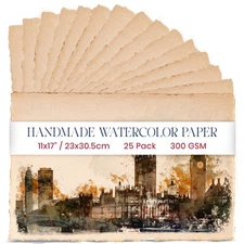 Handmade Vintage Watercolor Paper with Deckle Edge - 11''x17-300GSM - Premium...