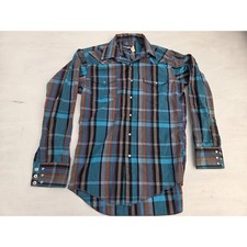 Vtg Wrangler Pearl Snap Shirt Mens 15-34 Cowboy Cut X Long Tails Plaid USA