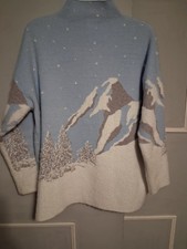 Rachel Zoe Sweater 1X Blue Mountain Snow Winter Soft Pullover Turtle Neck
