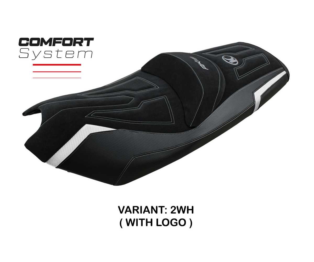 Seat saddle cover Rajka Comfort Sys White WH + logo TPZ Kymco AK 550 2017 2023