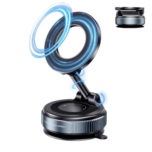 Vacuum Suction Magnetic Car Phone Mount with Strong Hold for Secure Grip  