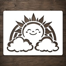 Smiling Sun with Clouds Reusable Mylar Stencil for DIY Wall Art Decor Template