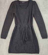 BCBGMAXAZRIA Sweater Dress Womens Medium Charcoal Gray Waist Tie Alpaca Blend