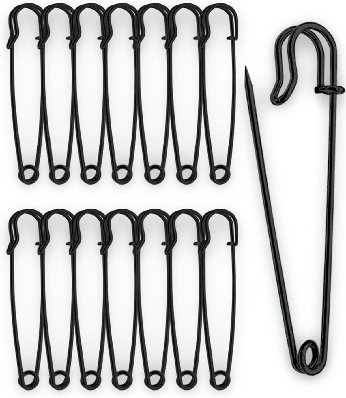 15Pcs Large Safety Pins,75Mm/3"" Strong Heavy Duty Extra Large Black Safety Pin f