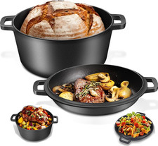 Cast Iron Dutch Oven?2-In-1 Pre Seasoned,Dutch Baking Pot with Pan Lid, Cast Iro