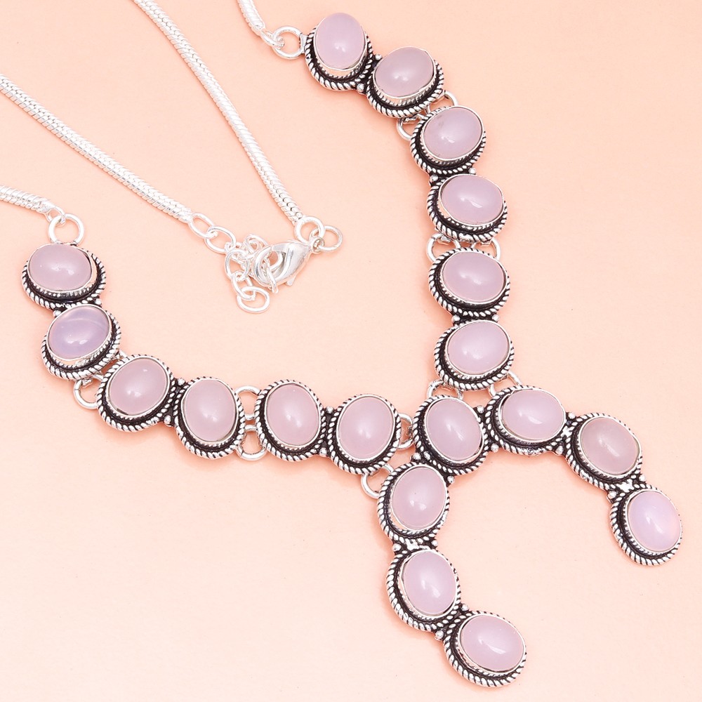 Rose Quartz Gemstone Handmade Ethnic Necklace 18-20 Inches