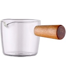 Espresso Shot Glass with Wood Handle, 3-Ounce Milk Cup Jug Cream Pitcher, Sho...