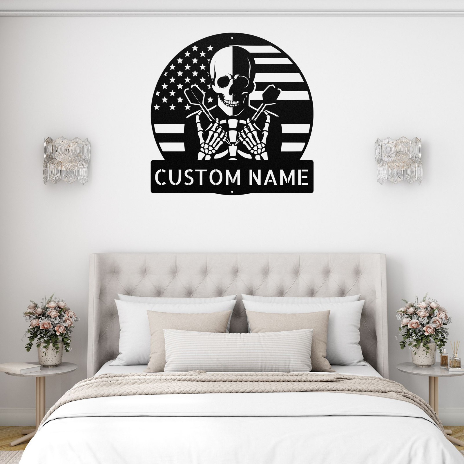 Custom Skull Darts USA Flag Metal Sign Home Decor Signs Gift for Dart Players