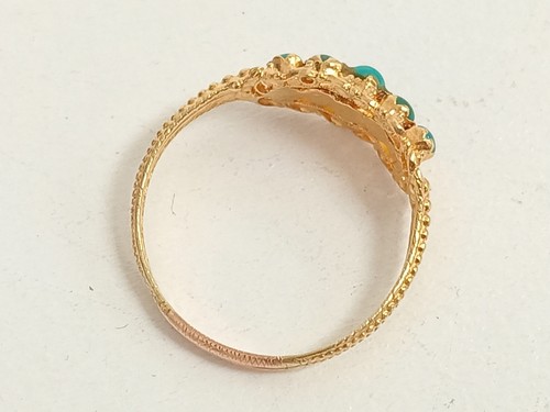 Elegant 18ct Yellow Gold Filigree Floral Turquoise Ring Size P 1.73g - Picture 4 of 12