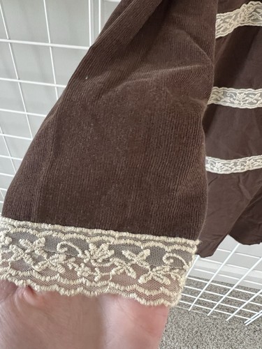 NWOT Free People Corduroy Mini Dress Chocolate Brown Size M Lace Sweetheart Neck - Picture 2 of 11