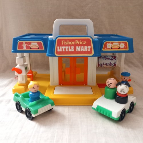 FISHER PRICE VINTAGE LITTLE PEOPLE LITTLE MART STAZIONE DI SERVIZIO AUTOLAVAGGIO