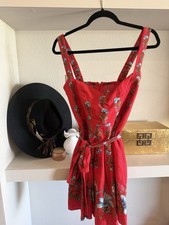 Farm Rio Sweet Bloom Bouquet Red Floral Mini Wrap Dress Size Small New
