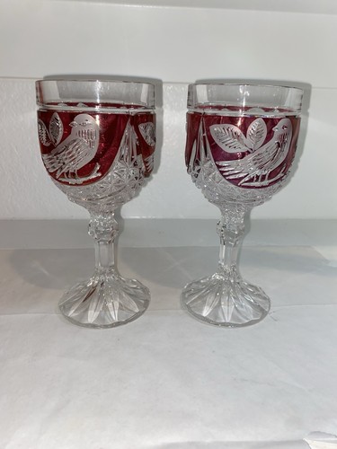 Two (2) Hofbauer Ruby Red Birds, German Lead Crystal Wine Glasses - Bild 2 von 22