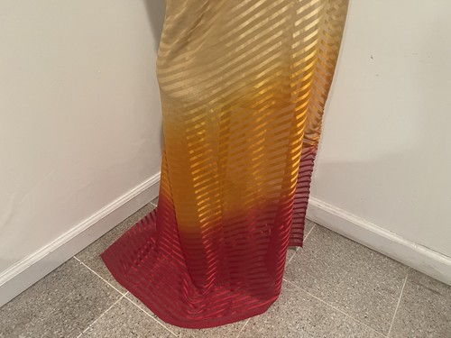 Gold Red Orange Satin  Strip Chiffon Fabric 45” Width 1 Yard - Picture 4 of 5