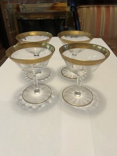 4 Pc Vintage Tiffin Franciscan Minton Gold rimmed Champagne Coupe Glasses