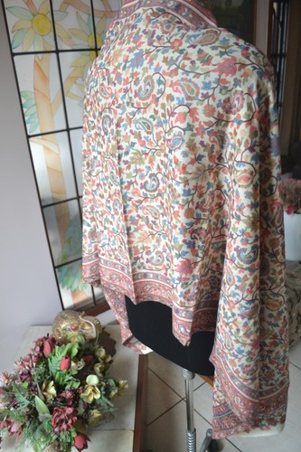 Off white Superfine Soft Pashmina Handwoven Kani Scarf 100% Cashmere Wrap Floral - Picture 7 of 8